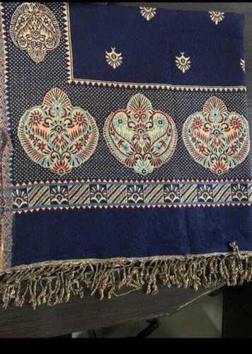 Blue Woolen Printed Silk Designer Shawls