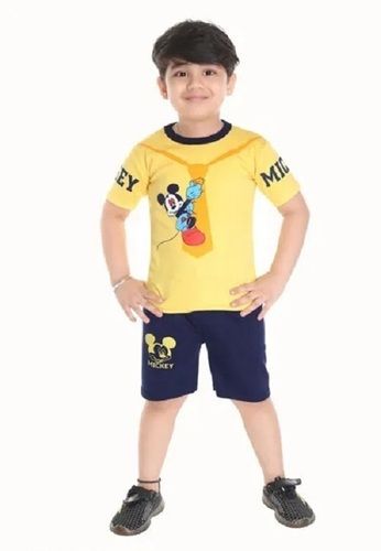 Casual Wear Short Sleeves Round Neck Printed Kids Cotton T Shirt And Shorts Age Group: 6 Year Above