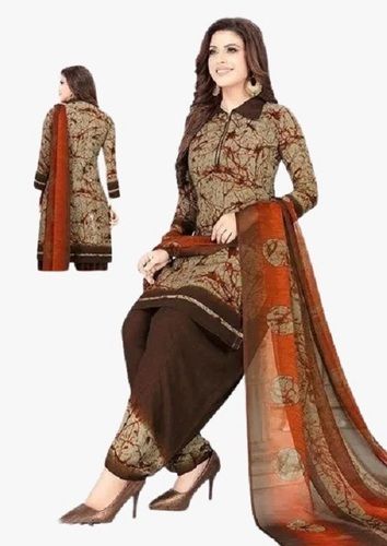 Brown Comfortable Ladies Full Sleeves Printed Cotton Salwar Suit