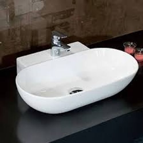 Elongated Easy Cleaning And Maintaining Robust Smooth Ceramic White Table Top And Wall Hung Wash Basin