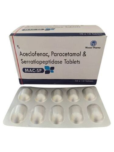 Mac-Sp Aceclofenac Paracetamol And Serratiopeptidase Tablets, 10x10 Tablets