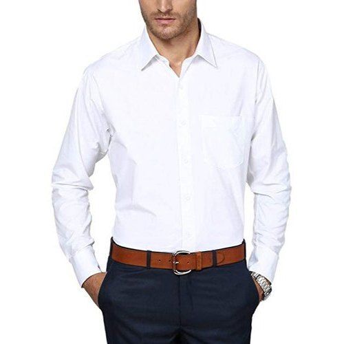 Men'S Stylish Full Sleeves Formal Plain Cotton White Shirt Collar Style: Classic