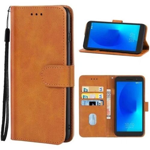 Plain Rectangular Brown Leather Flip Style Phone Case