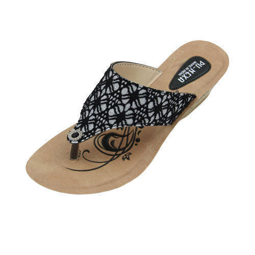 Black And Brown Stylish Leather Material All Season Slipper For Women 