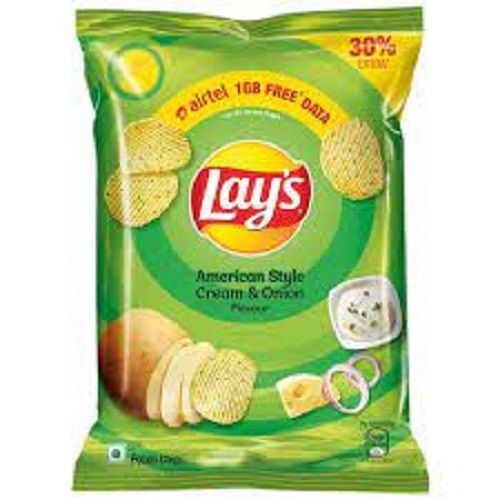 Tasty Crispy And Salty Lays Potato Chips In Onion Cream Flavor With Delicious Taste