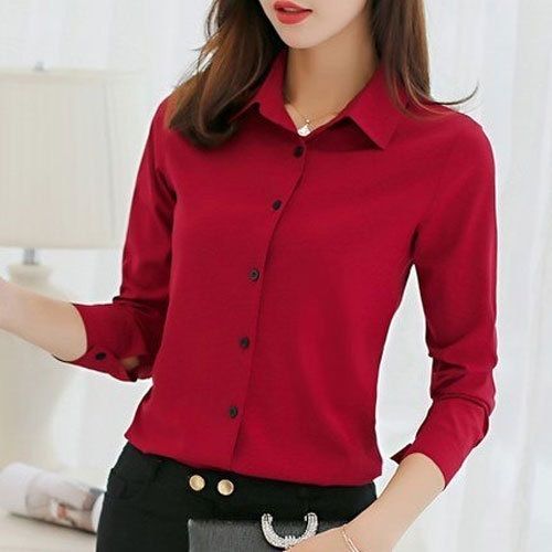 Women Lightweight Comfortable Skin Friendly 3/4 Sleeves Formal Shirts 