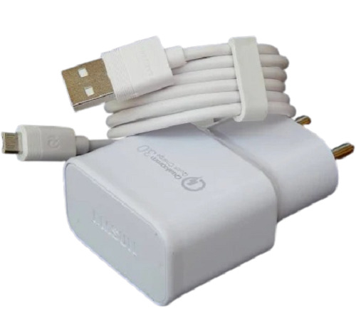 12 Voltage Plastic Body Corded Electric USB White Mobile Fast Charger - 240V Input Voltage, Detachable USB Cable (240mm x 30mm), Over Current & Short Circuit Protection