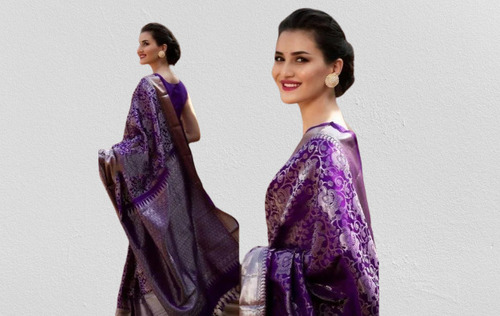 5.5 Meter Length Designer And Party Wear Purple Shade Printed Silk Saree 