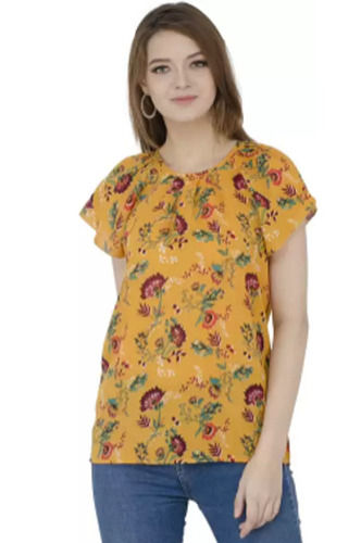 Machine Made Casual Wear Washable And Breathable Round Neck Sleeves Floral Printed Women Fashion Top