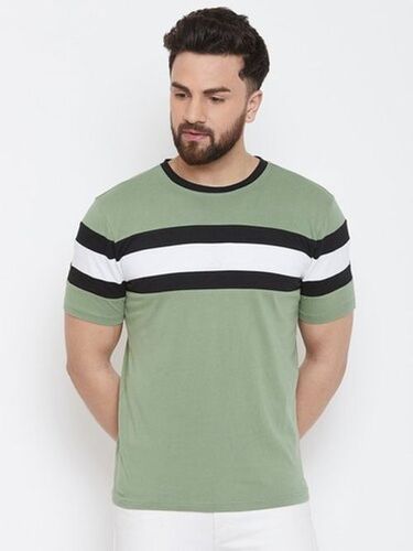 Men'S Trendy Short Sleeves Round Neck White And Light Green Cotton T Shirts Gender: Male