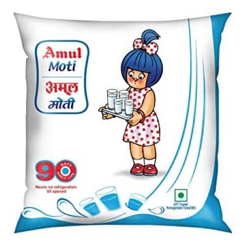 Amul Moti Homogenized Raw Chilled Toned Milk 450 ML Pouch For Home Purpose