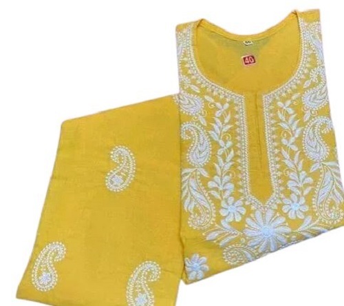 आरामदायक और हवा पार होने योग्य गोल गले का एम्ब्रॉयडरी किया हुआ अनस्टिच्ड लेडीज़ सलवार सूट