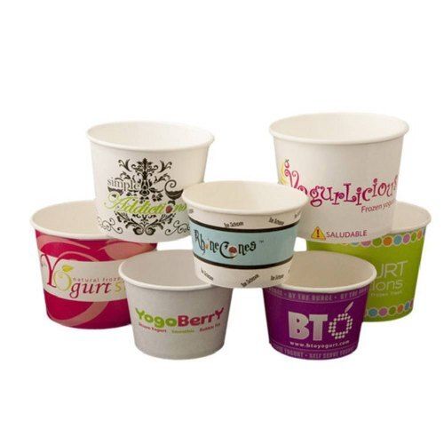 Eco Friendly Light Weight Disposable Printed White Paper Ice Cream Cups, Size 100 Ml