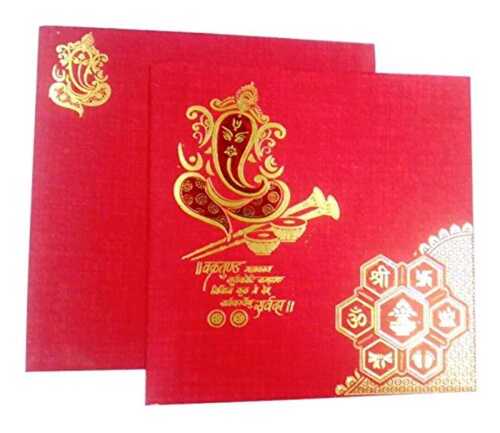 Folded Eco Friendly Modern Stylish Red And Golden Square Designer Wedding Card