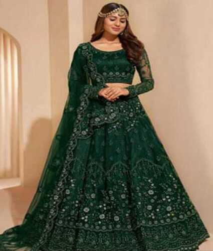 Stitched Green Lehenga, Embroidery Design And Silk Blouse Fabric