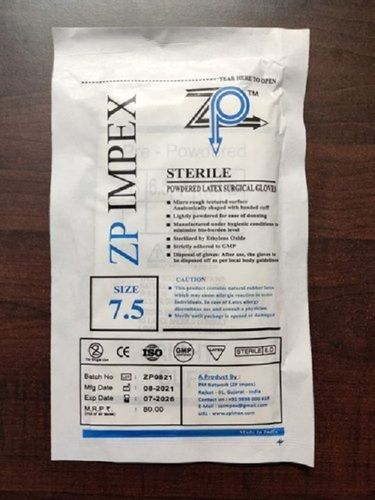 Zp Impex White Sterile Latex Surgical Full Finger Hand Gloves, Powdered Grade: Medical