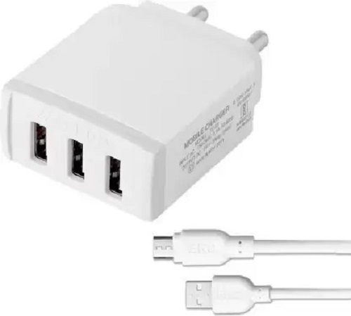 1 Meter Cable 5 Ampere Fast Charging Plastic Body USB Mobile Charger - Plastic Body, 1 Meter Length, White Color, 220V Input Voltage, 5 Amp Output | Lightweight, Portable, Durable, Includes 2 Jumper Cables