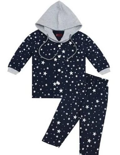 Casual Wear Washable And Comfortable Printed Navy Blue Baby Hoodie And Pajama