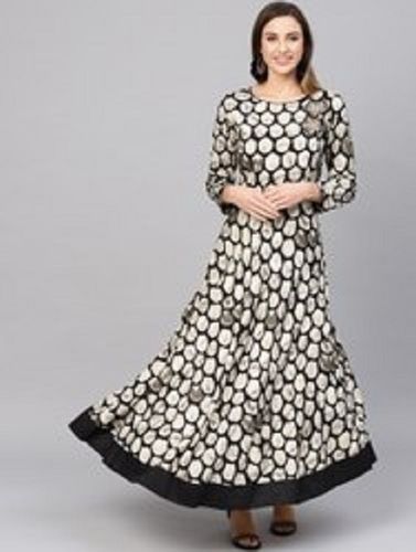 Rayon Black And White Zardozi Work Designer Floor Length Viscose Kurti