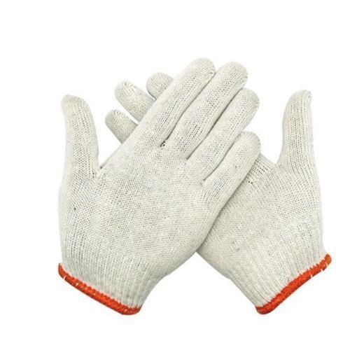 Non Slip Grip Comfortable White Full Finger Knitted Safety Hand Gloves