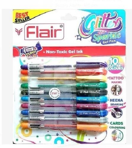 Pack Of 10 Pieces Multicolor Xtra Sparkle And Non Toxic Flair Glitter Pen 