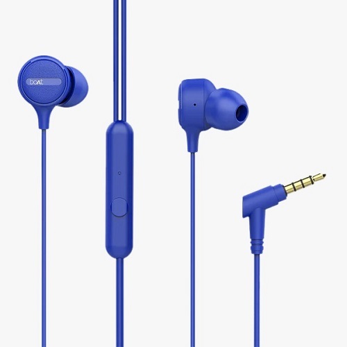 Plastic And Rubber Boat Bassheads Blue Wired Earphone - Plastic and Rubber, Blue | Inline Microphone, Remote Control, Noise Reduction Capability