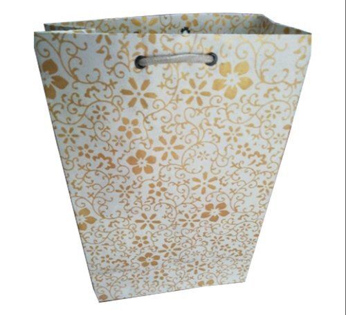 White Rectangular Printed Handmade Paper Carry Bags For Shopping