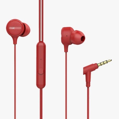 Rubber And Plastic Body Boat Bassheads Red Wired Earphone With Mic