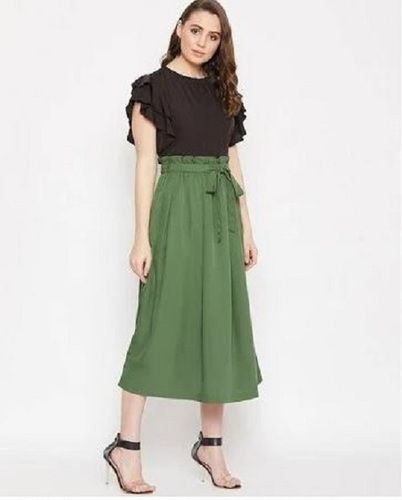 Stylish And Comfortable Casual Wear Black Top And Green Skirt