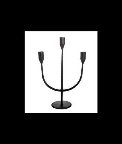 3 Candle Brass Candle Stand For Candle Holding, Free Standing, Black Color