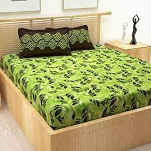 Washable 8.5 X 9 Sized For Home And Hotel Printed Cotton Green Double Bed-Sheet