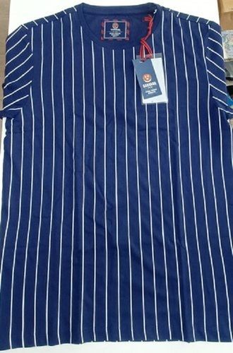 Blue Fine Finish Cotton Short Sleeves Printed Lining T Shirt