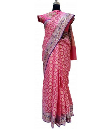 Pink Printed Cotton Ethnic Wear Comfortable Washable Stylish Ladies Saree