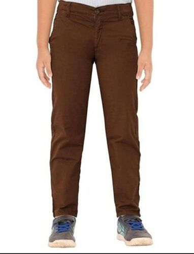 Plain Brown Slim Fit Trousers For Formal Wear With Zipper Fly