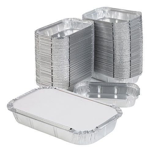 Rectangular Silver Aluminum Foil Disposable Food Storage Container With Lid