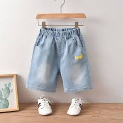 Relaxed Plain Dyed Denim Fabrics Stylish And Comfortable Kids Short Loose Jeans