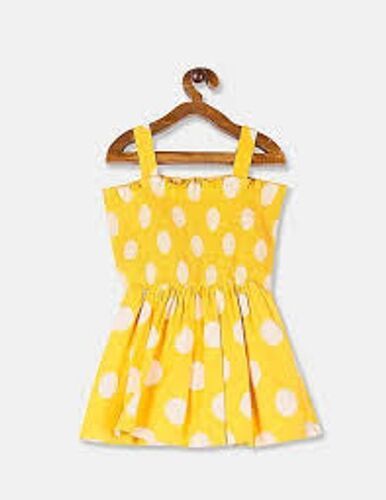 Stylish And Sleeve Less Printed Pattern Trendy Yellow Frock For Girls Fashion