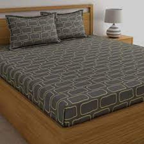 8.5 X 9 Ft For Home And Hotels Full Sized Printed Cotton Double Grey Bed-Sheet - 100% Cotton, 200 Thread Count, Breathable Design, 2 Pillowcases, Lightweight, Non-Woven