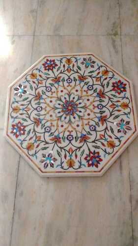 Octagonal White Marble Semi Precious Stone Inlay Work Dining Table Top Application: Fire Protection Accessories