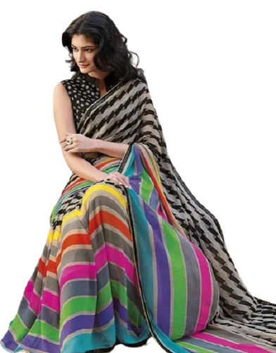 Black Party Wear Multicolor Easily Washable And Breathable Light Weight Chiffon Saree 