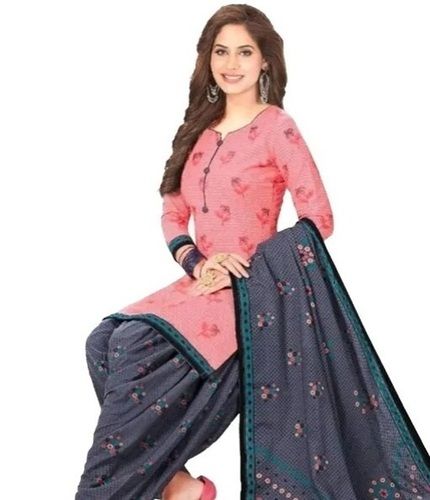 Pink And Grey Crepe 2 Meter Top Length 2.35 Meter Bottom Length Salwar Suit 