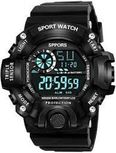 Plastic Round Shaped Multi Functional Sports Digital Black Dial Men'S Sports Watch For Men 