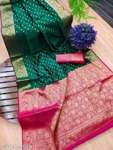 Washable And Breathable Green And Pink Printed Pattern Soft Silk Saree 