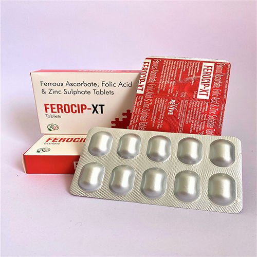 Ferocip-XT Ferrous Ascorbate, Folic Acid, Zinc Sulphate Tablets, 10x10 Pack