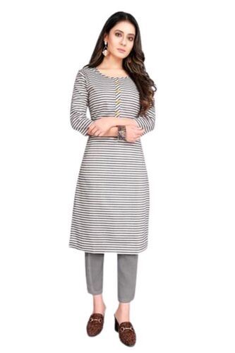 Black And White Printed Cotton Kurti For Casual Wear