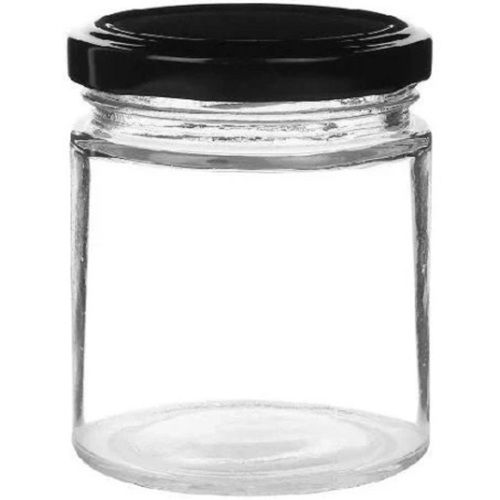 200 Ml Capacity Leak Resistance Round Black And Transparent Glass Jar 