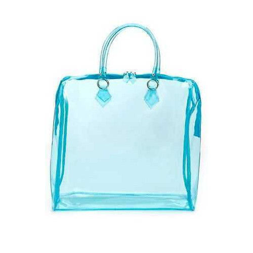 Light Blue Washable Transparent Zipper PVC Hanger Bags With Hand Length Handles