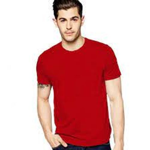 Short Sleeve And Round Neckline Plain Casual Red T Shirt For Men Age Group: 20-30