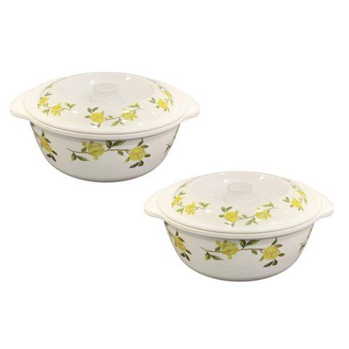 White Color And Flower Printed Crockery Serving Bowl Set Of 2 Pieces Design: Round