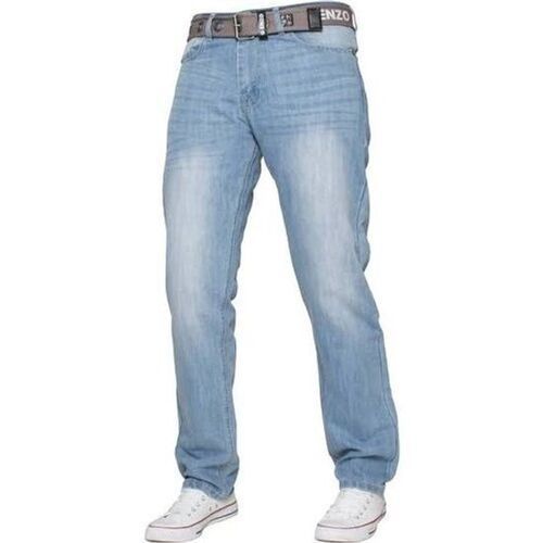 Blue Casual Wear Relaxed Fit Plain Dyed Washed Denim Jeans For Mens